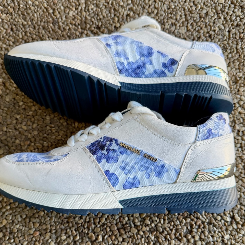 Michael Kors MK Allie Floral Trainer White Leather Summer Sneakers NEW